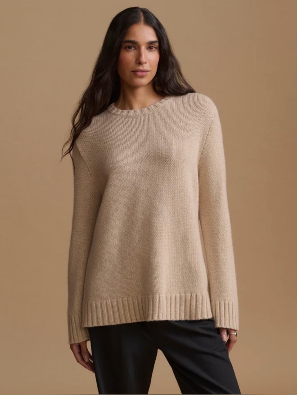 Jenni Kayne XXS Amelia Cashmere Crewneck Sweater Tan Warm Sand